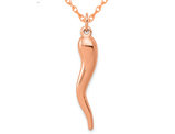 14K Rose Pink Gold Large Italian Horn Pendant Necklace with Chain